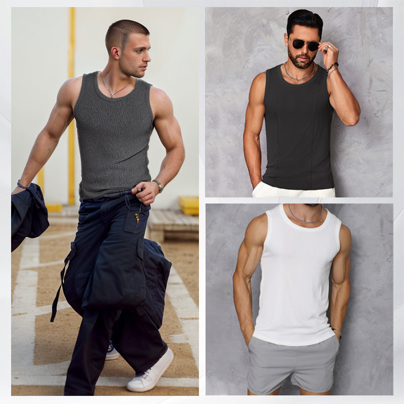 🎉🛍️Men's Summer Essentials-Buy 3 Get 2 Free🎽Round Neck Quick-Drying Stretchy Slim Tank Top