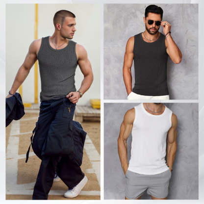 🎉🛍️Men's Summer Essentials-Buy 3 Get 2 Free🎽Round Neck Quick-Drying Stretchy Slim Tank Top