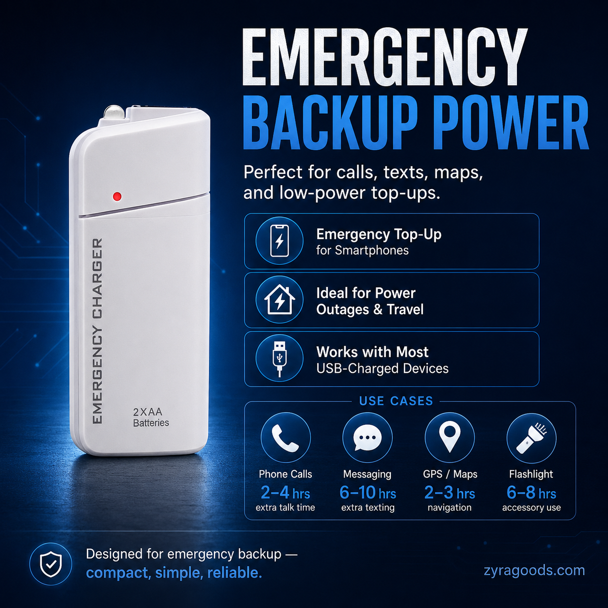 Compact AA emergency charger for travel