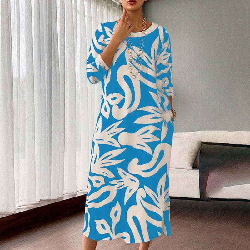 Elegant Printed Dress for Women – Stylish & Comfortable Fit👗Women’s Elegant Loose Round-Neck Printed Dress