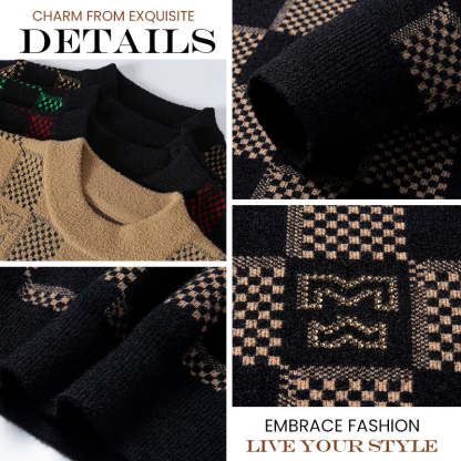 🔥New Year Promotion🔥Men‘s Checkered Printed Mock Neck Thickened Pullover Sweater