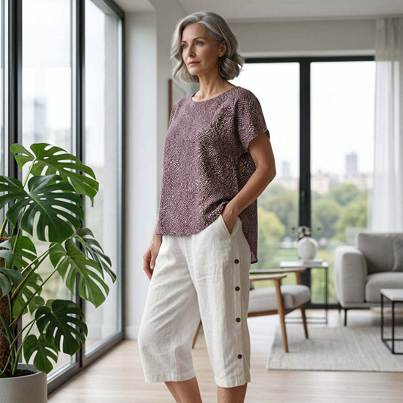 Women's Casual Loose Cotton Linen Breathable Capri Pants