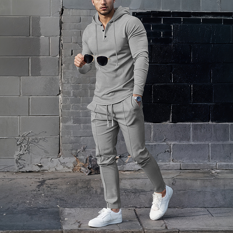 Men's Solid Color Hoodie Tracksuit 2-Piece Set