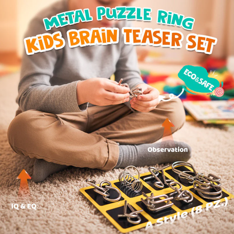 🧠🔠Metal Puzzle Ring Eight-Piece Blue Version Brain Teasers