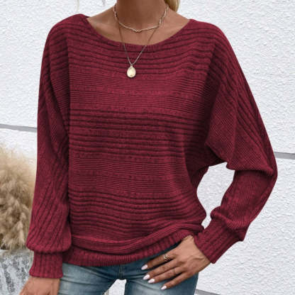 Solid Round-Neck Striped Top with Long Sleeves