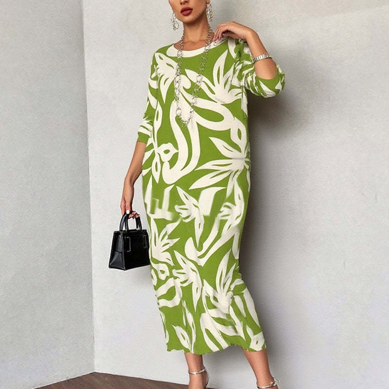 Elegant Printed Dress for Women – Stylish & Comfortable Fit👗Women’s Elegant Loose Round-Neck Printed Dress