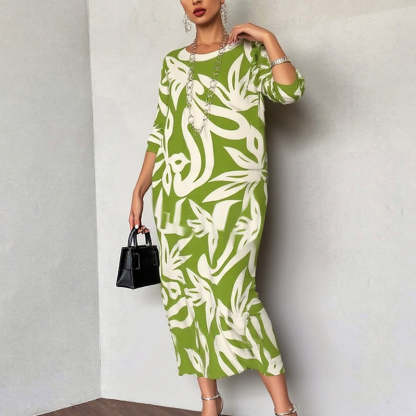 Elegant Printed Dress for Women – Stylish & Comfortable Fit👗Women’s Elegant Loose Round-Neck Printed Dress