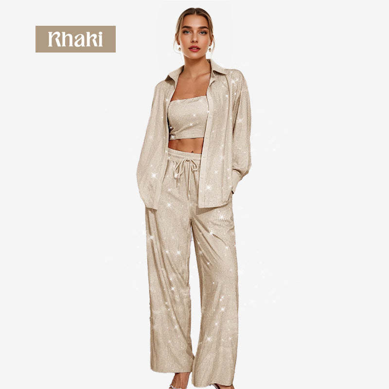 ✨Sequin Blazer And Wide Trousers For Women (3-piece Set)