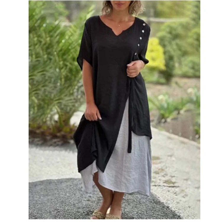 💝Short Sleeve False Two-Piece Asymmetric Dress