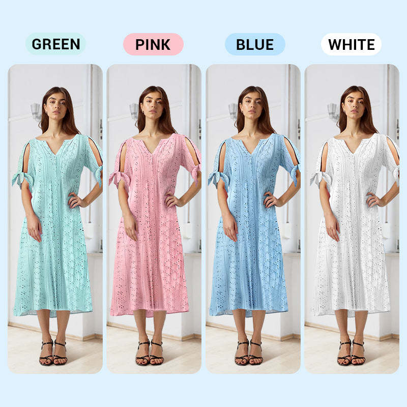 💃Women's Elegant V-Neck Hollow-Out Solid Dress