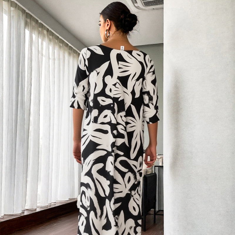 Elegant Printed Dress for Women – Stylish & Comfortable Fit👗Women’s Elegant Loose Round-Neck Printed Dress