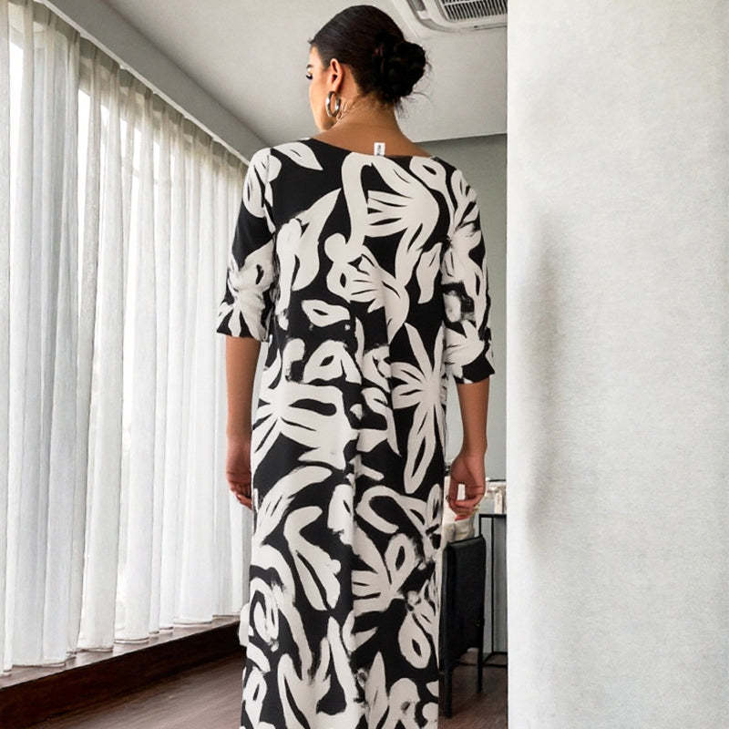 Elegant Printed Dress for Women – Stylish & Comfortable Fit👗Women’s Elegant Loose Round-Neck Printed Dress