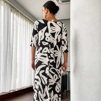 Elegant Printed Dress for Women – Stylish & Comfortable Fit👗Women’s Elegant Loose Round-Neck Printed Dress