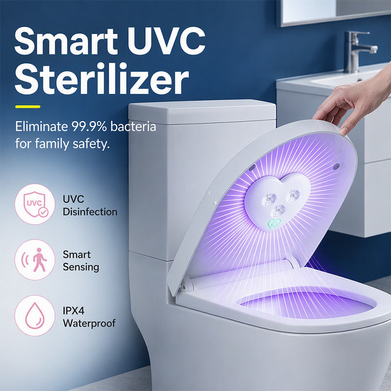 Smart UVC toilet light installed under toilet lid