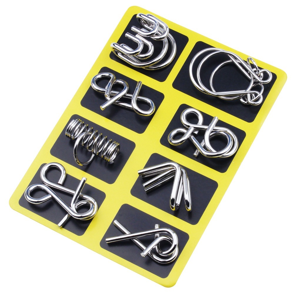 🧠🔠Metal Puzzle Ring Eight-Piece Blue Version Brain Teasers