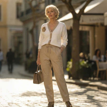 Women’s Casual V-Neck Top & High Waist Pants 2-Piece Set