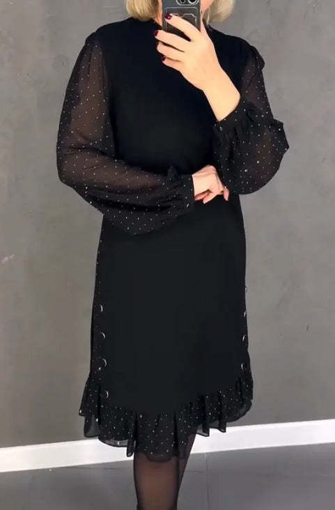 🔥Round Neck Dresses With Plain Rhinestones For Women