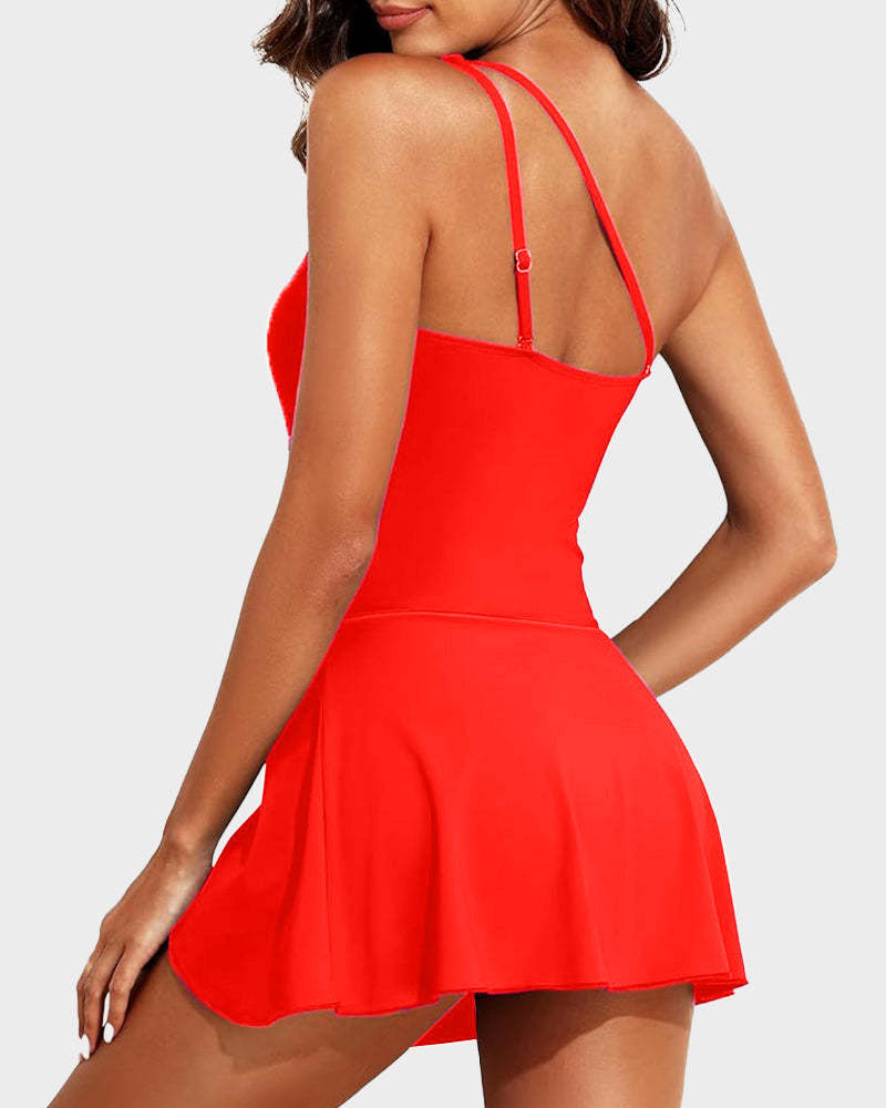 ⛱️One Shoulder Skirted One Piece Swimsuit