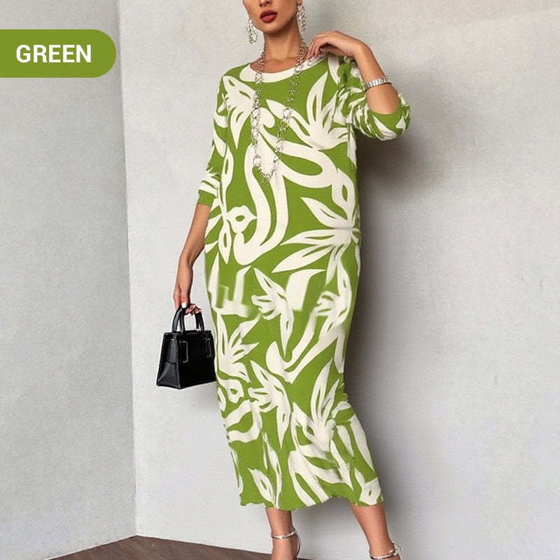 Elegant Printed Dress for Women – Stylish & Comfortable Fit👗Women’s Elegant Loose Round-Neck Printed Dress