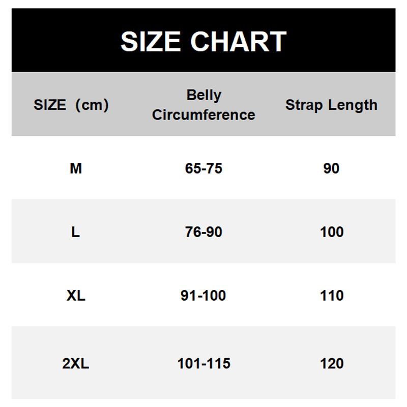 Waist support belt size guide