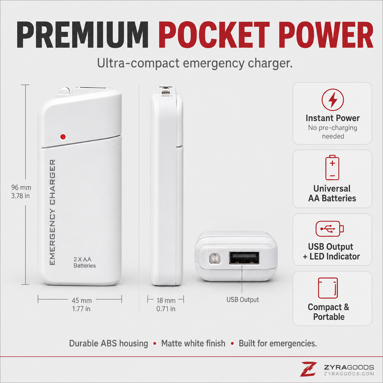 Portable emergency AA battery charger for mobile phone