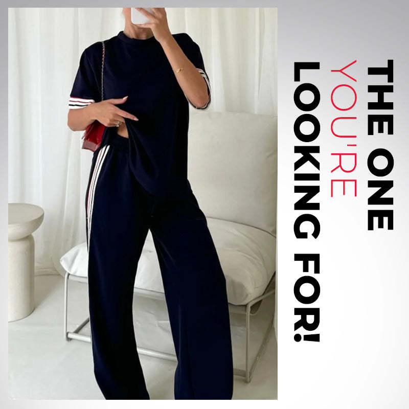💖Women's Striped T-Shirt & Wide-Leg Joggers Set