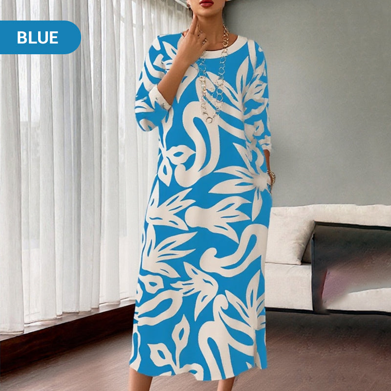 Elegant Printed Dress for Women – Stylish & Comfortable Fit👗Women’s Elegant Loose Round-Neck Printed Dress