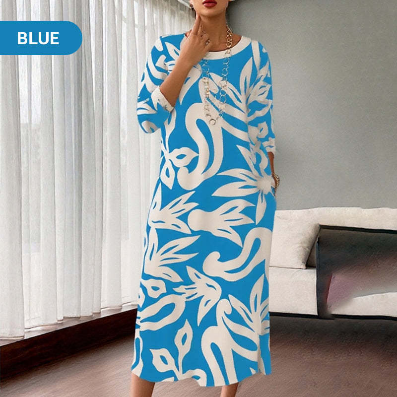 Elegant Printed Dress for Women – Stylish & Comfortable Fit👗Women’s Elegant Loose Round-Neck Printed Dress