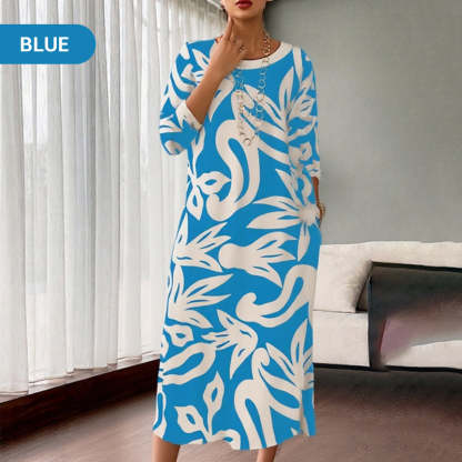 Elegant Printed Dress for Women – Stylish & Comfortable Fit👗Women’s Elegant Loose Round-Neck Printed Dress