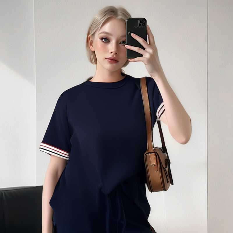 💖Women's Striped T-Shirt & Wide-Leg Joggers Set