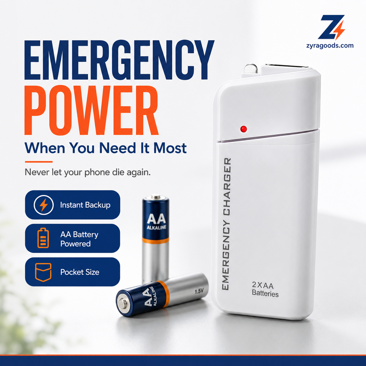 Emergency AA battery USB phone charger