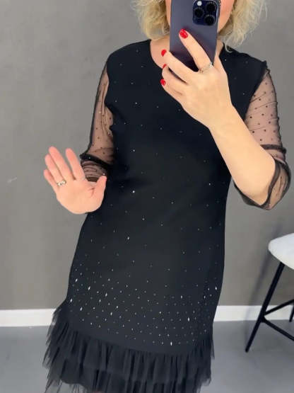 🔥Round Neck Dresses With Plain Rhinestones For Women