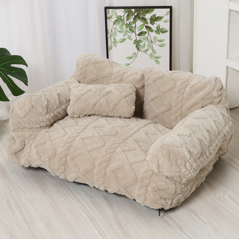 💎 Plush Calming Pet Sofa Bed – Raised Rim, Removable Cover & Non-Slip