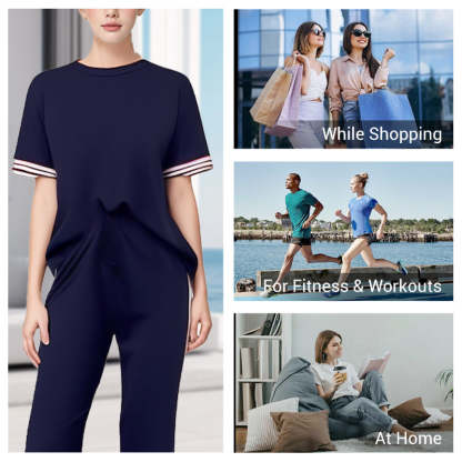 💖Women's Striped T-Shirt & Wide-Leg Joggers Set