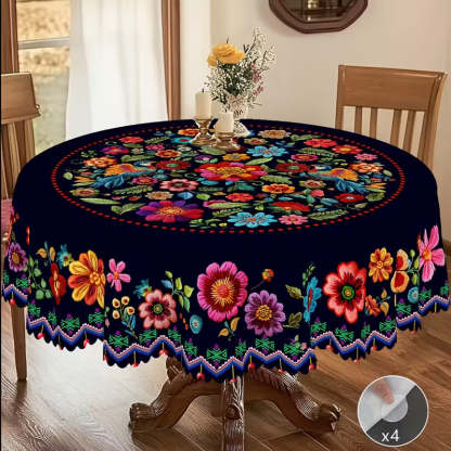 🔥Hot Sale🔥Mexican Floral Tablecloth With Scalloped Edge