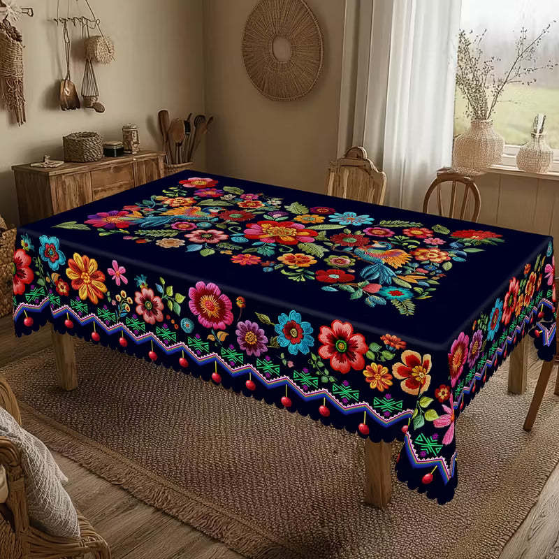 🔥Hot Sale🔥Mexican Floral Tablecloth With Scalloped Edge