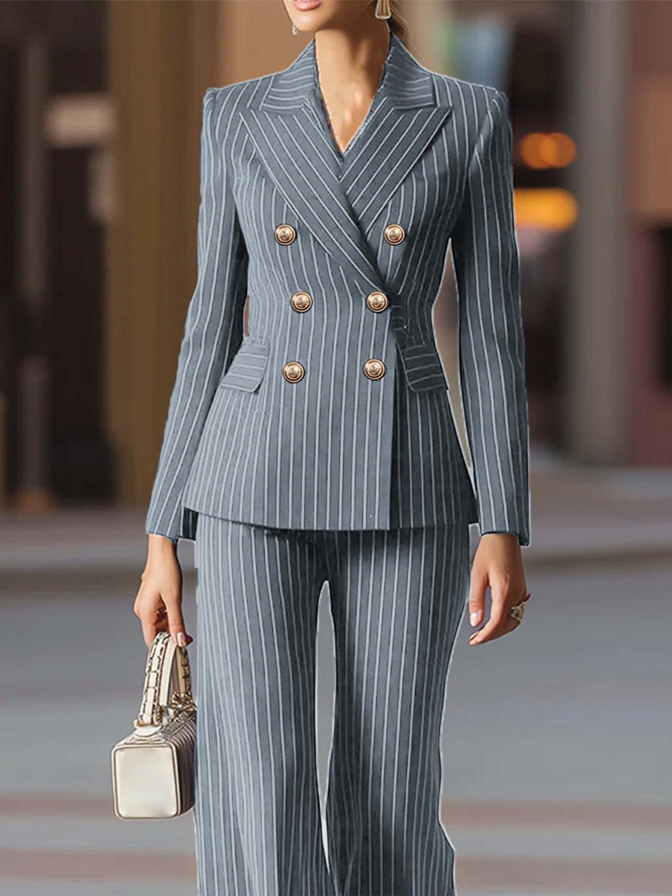 💞50K+ SOLD!🍂Women's Pinstripe Double-Breasted Suit Set