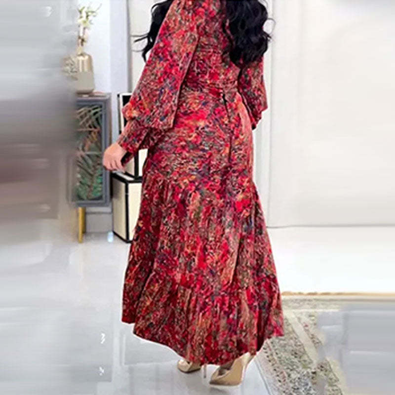 🔥🌷V-neck Dress With Biscuit Sleeves And Print💃