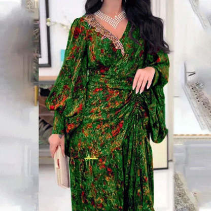 🔥🌷V-neck Dress With Biscuit Sleeves And Print💃