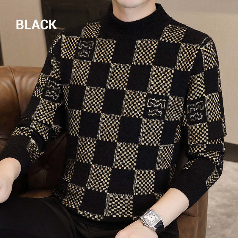 🔥New Year Promotion🔥Men‘s Checkered Printed Mock Neck Thickened Pull