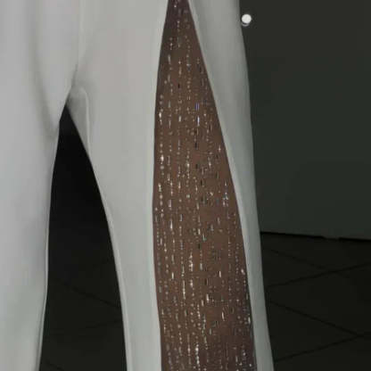 Women's One Shoulder Glitter Mesh Flared Jumpsuit