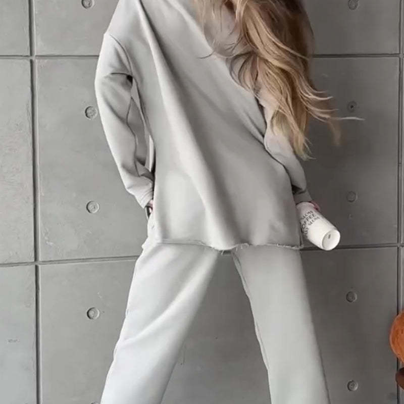 Women's Casual Tracksuit Set with Oversized Trousers