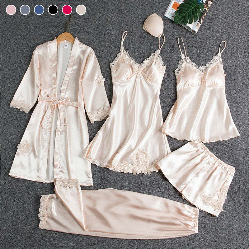 Women's Sexy Lace Trim Sleepwear Five-Piece Sets