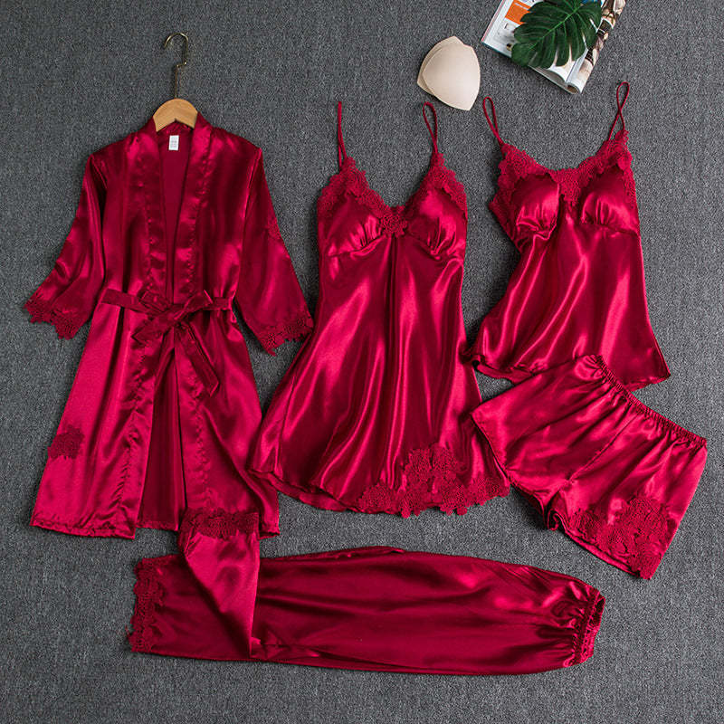 Women's Sexy Lace Trim Sleepwear Five-Piece Sets