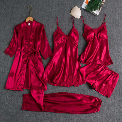 Women's Sexy Lace Trim Sleepwear Five-Piece Sets
