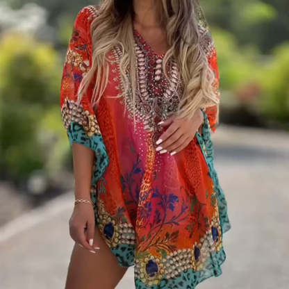 Women's Loose V-Neck Asymmetrical Dress