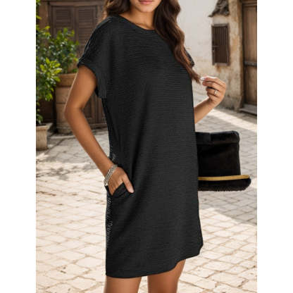 🔥2025 New-💞Women's Loose Roll Sleeve Pocket Solid Colour Dresses