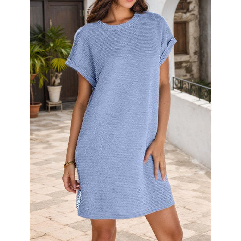 🔥2025 New-💞Women's Loose Roll Sleeve Pocket Solid Colour Dresses
