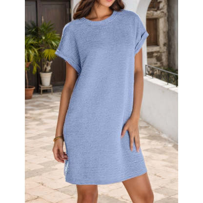🔥2025 New-💞Women's Loose Roll Sleeve Pocket Solid Colour Dresses