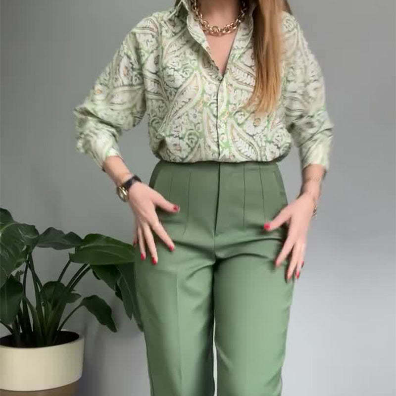 💐 Women's Printed Button-Up Shirt & Pants (High-end Fabric 2-Piece Set)